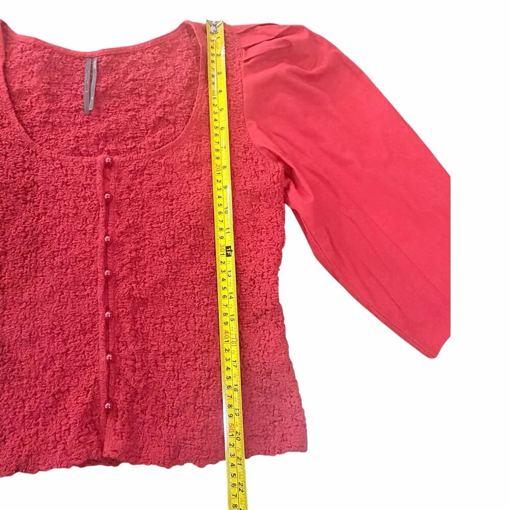 Anthropologie Red Smocked Cardigan Top Button Blouse Tagged XL Fits Like M / L - Picture 13 of 16